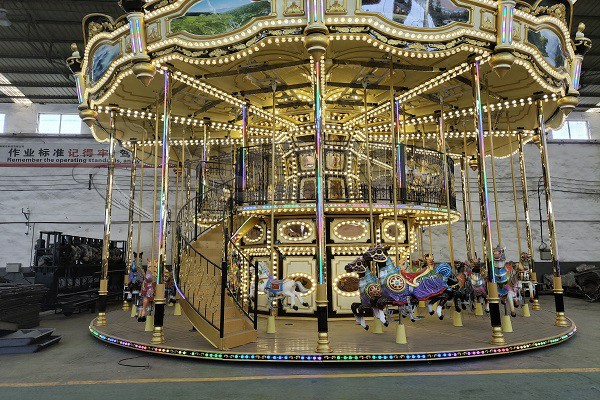 Amusement park double deck carousel